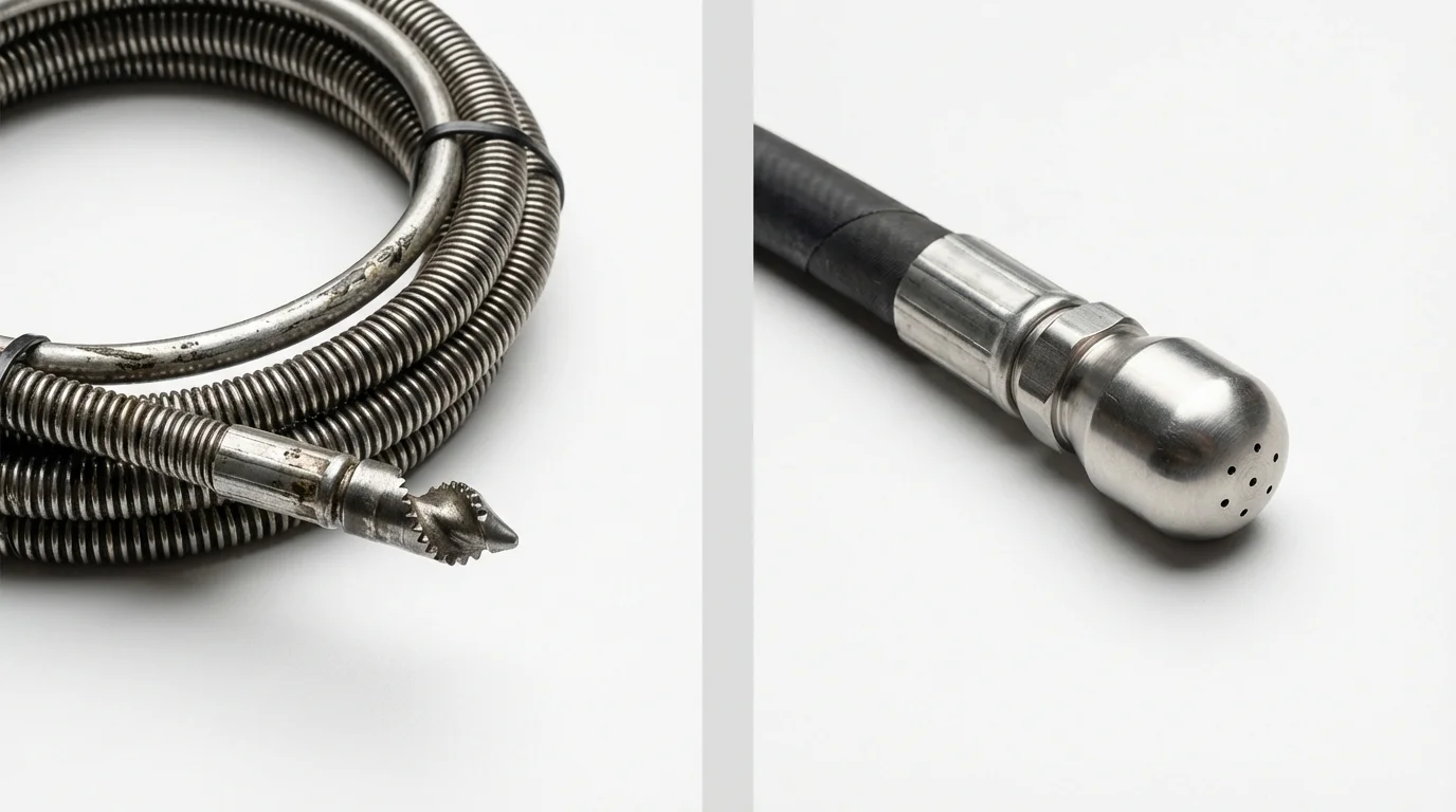 Drain snake cable and hydro jetting nozzle used for drain cleaning in Shawneetown, IL