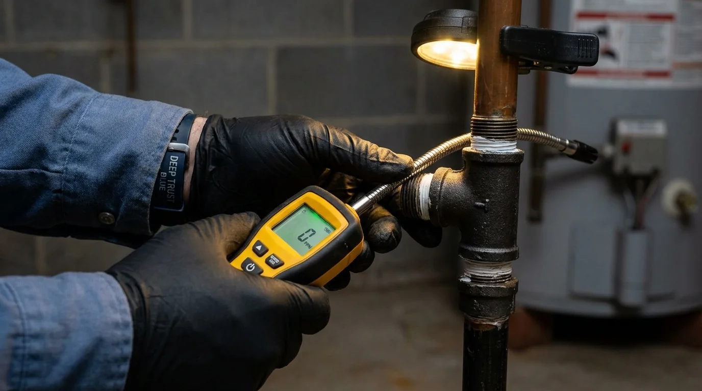 Gas leak detection with electronic sniffer by Johns Plumbing LLC in Shawneetown