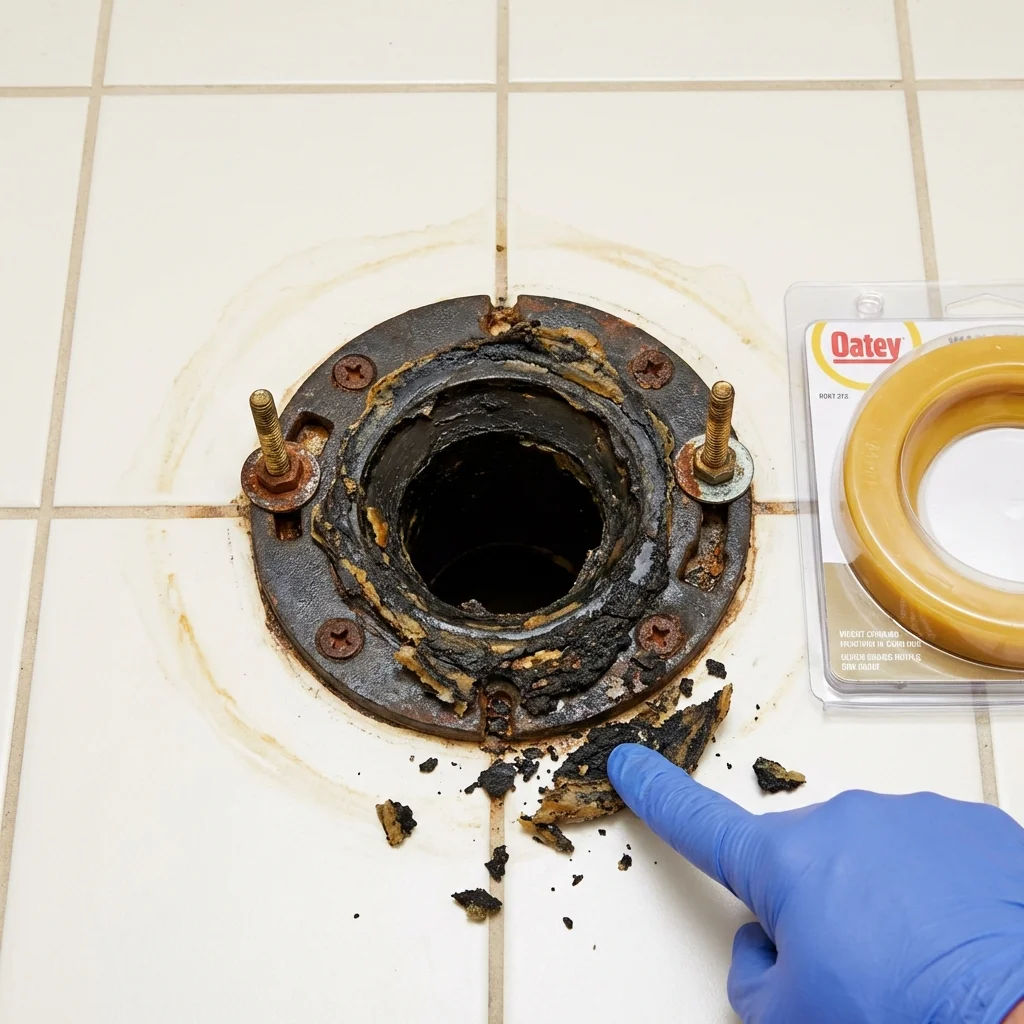 Failed wax ring showing water seepage at the base of a toilet in a Shawneetown, IL home